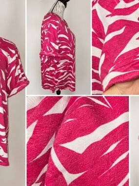 Lane Bryant Pink & White Abstract Print Roll-Tab Sleeve Top – Size 18/20